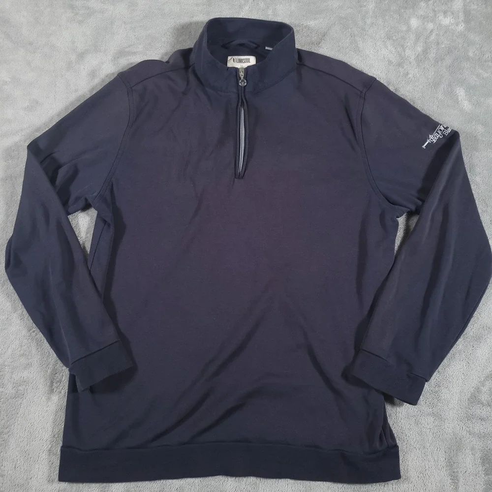 Linksoul Pullover Mens Medium Dark Grey Quarter Zip Cotton Bayonet Black Horse
